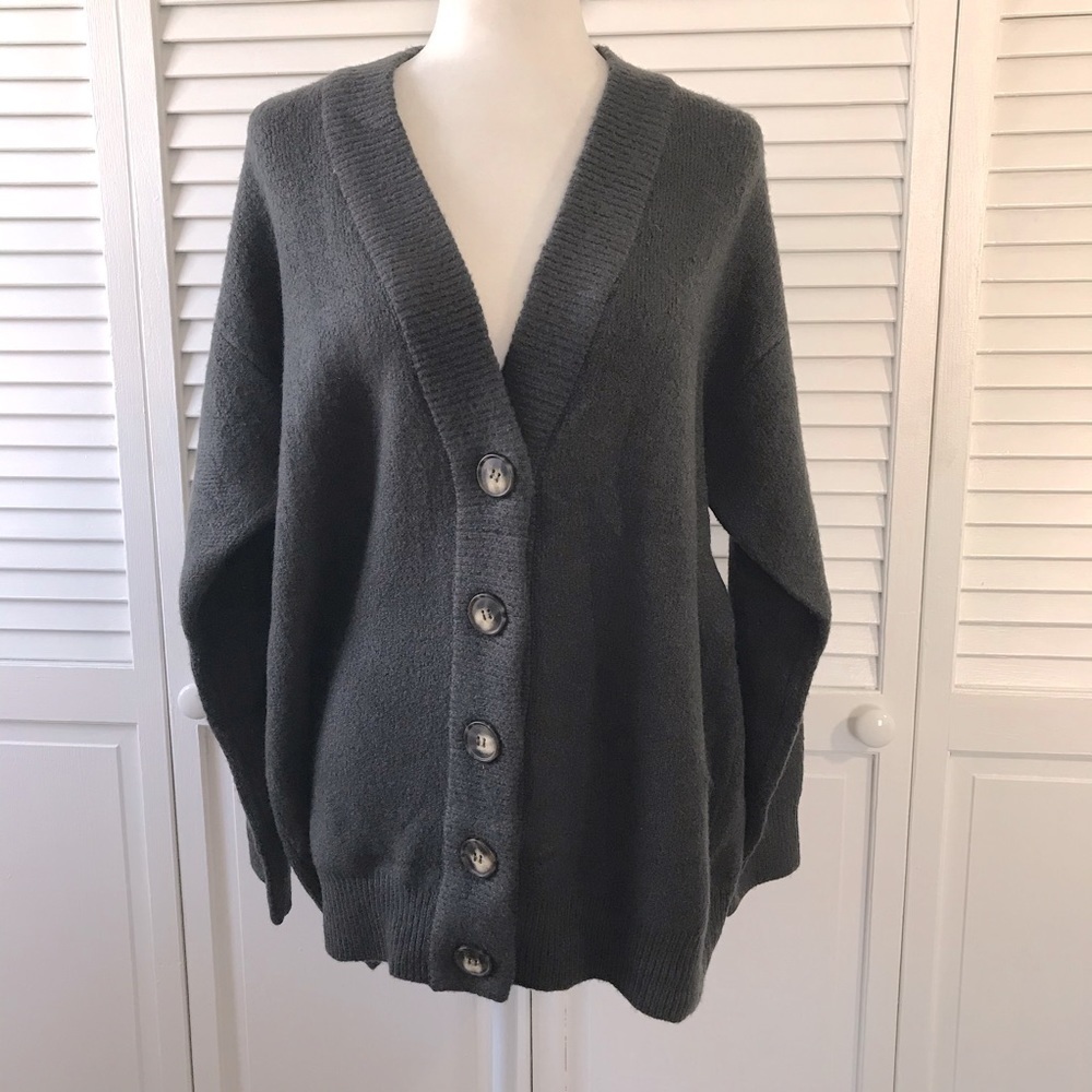 CATHERINE MALANDRINO Gray Button Up V-Neck Cardigan Size Extra Large
